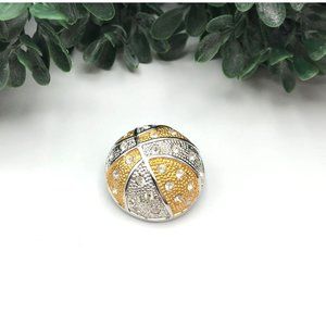 Vintage brooch silver gold tone basket ball clear rhinestones